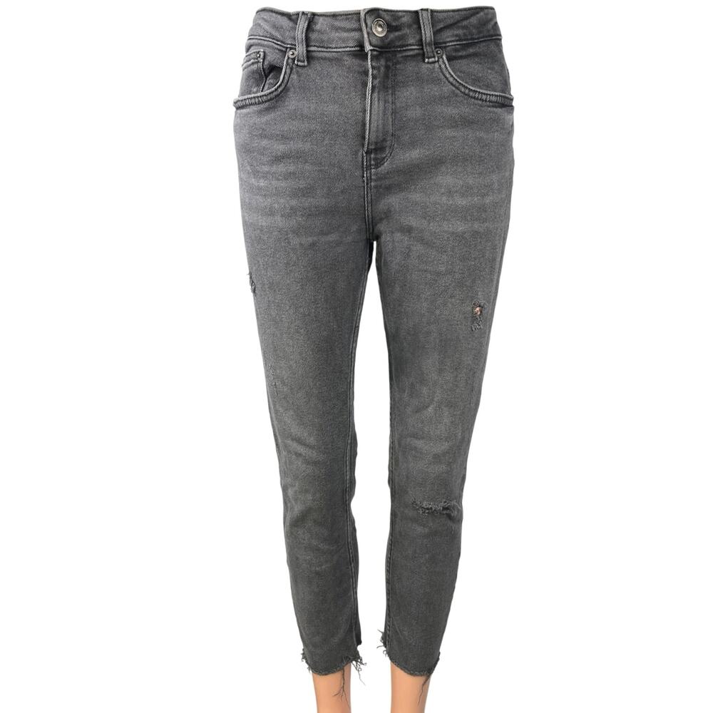 Zara Women's Gray Mid Rise Stretch Raw Hem Cropped Skinny Denim Jeans Size 8